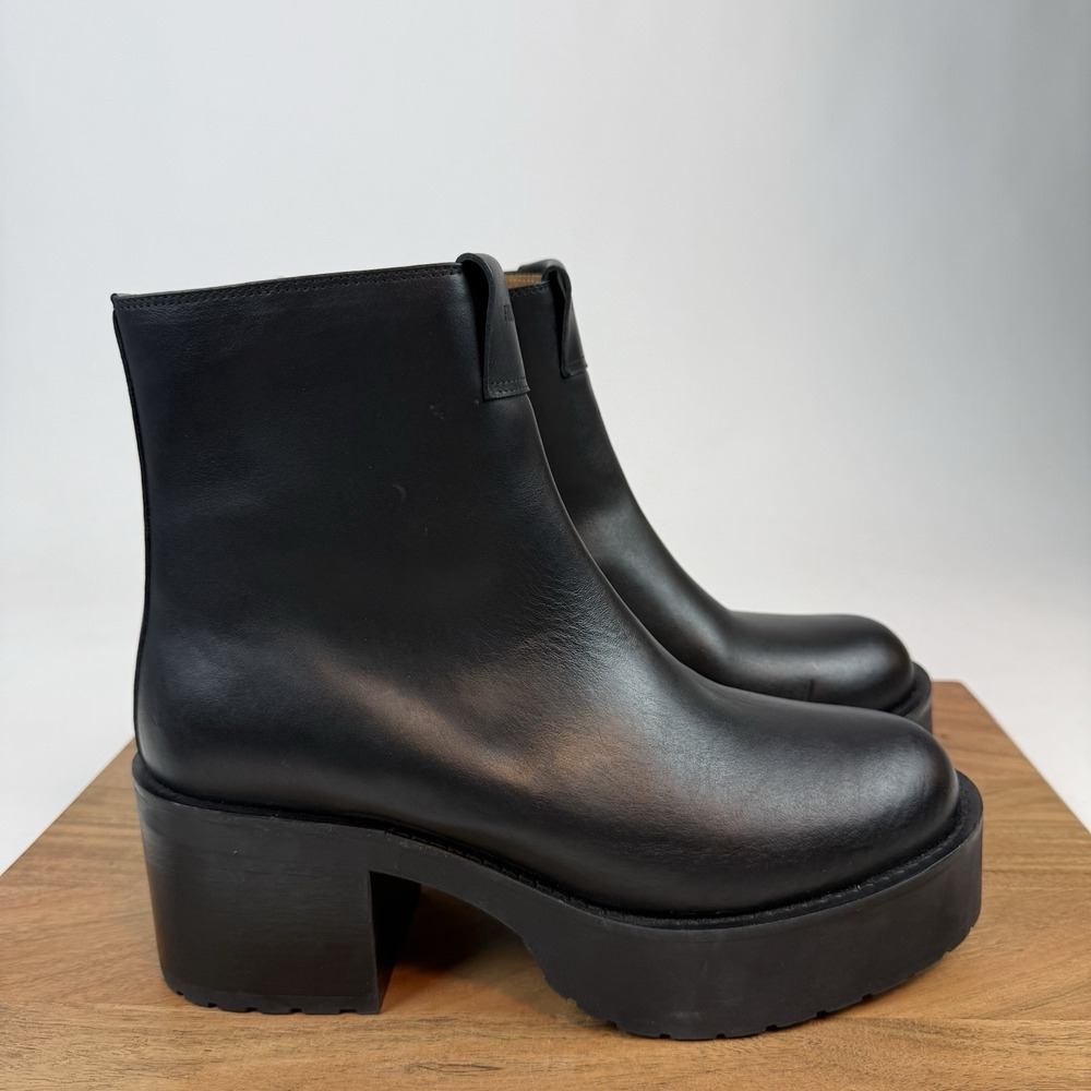 New NWOB Filippa K Black Leather Platform Chunky Heel Ankle Boots Size EU 40
